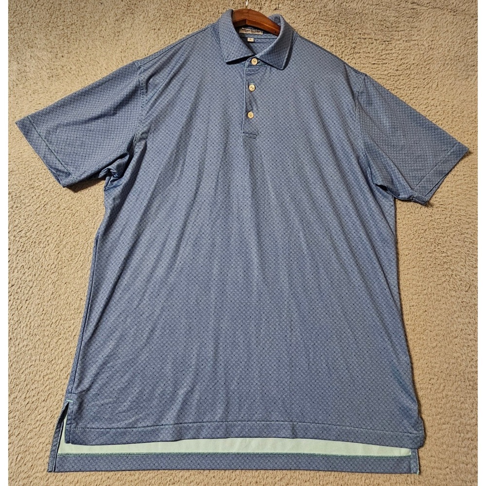 Peter Millar Summer Comfort Mens Blue Geometric Print Golf Polo Shirt Size Med